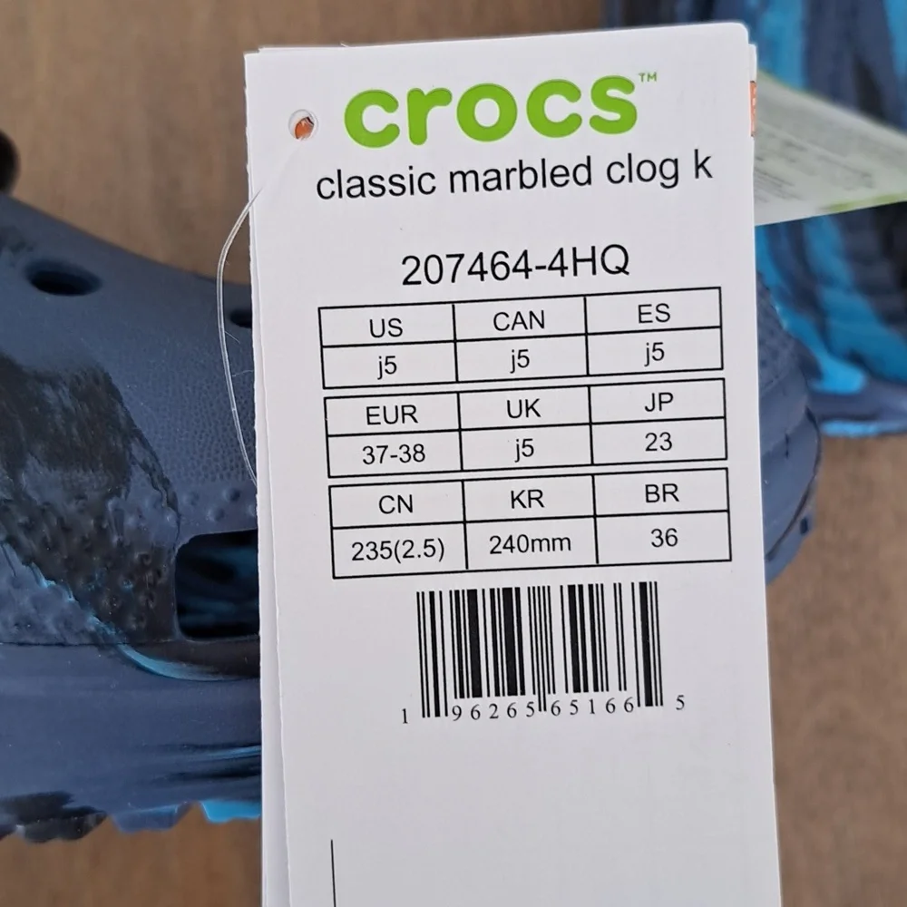 Crocs Kids' Classic Clog - Color: Marbled Navy/Multi - Size: Kids J5 - Picture 9 of 9